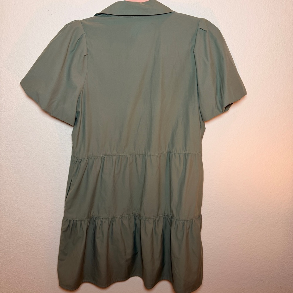 Brochu Walker Olive Green Wool Dress L Button Pockets Quiet Luxury Minimimalist - Picture 2 of 15